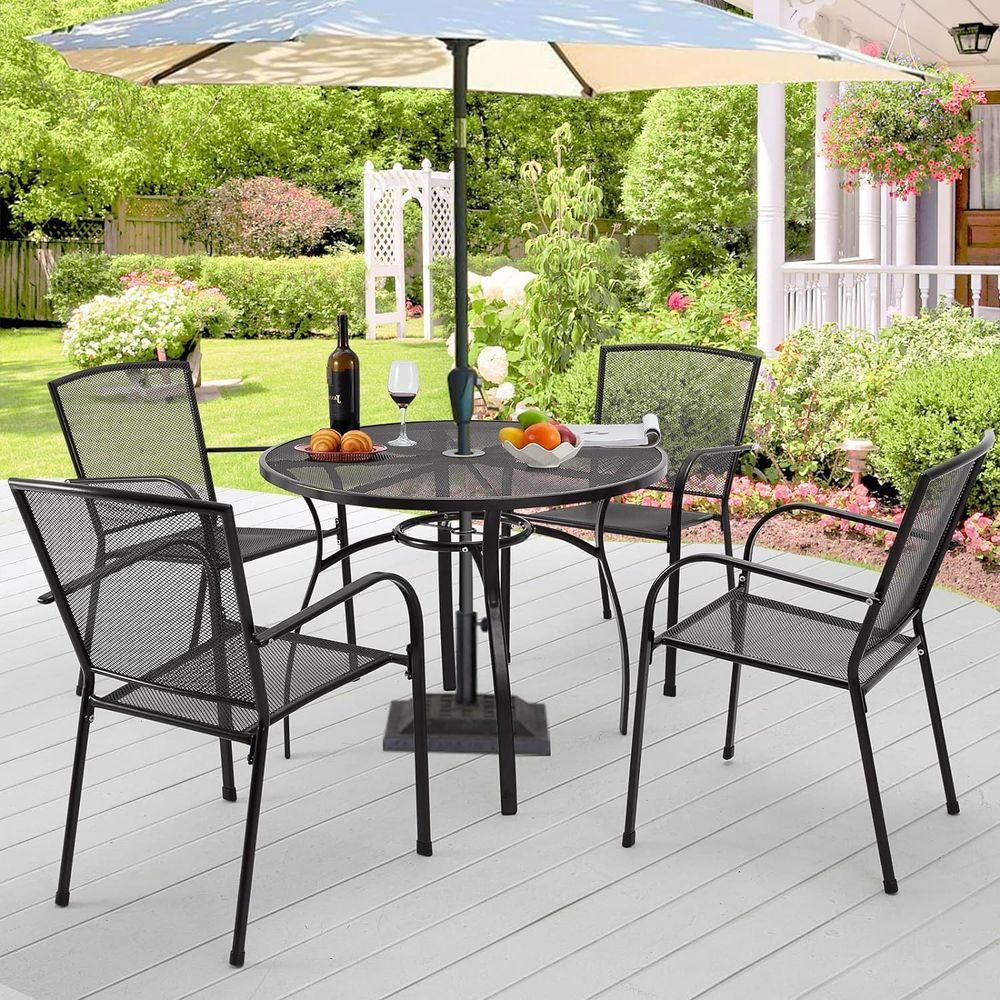 屋外パティオチェア4脚セット、アームレストと通気性のあるメタ - Outdoor Furniture Ofo のレビューと価格
