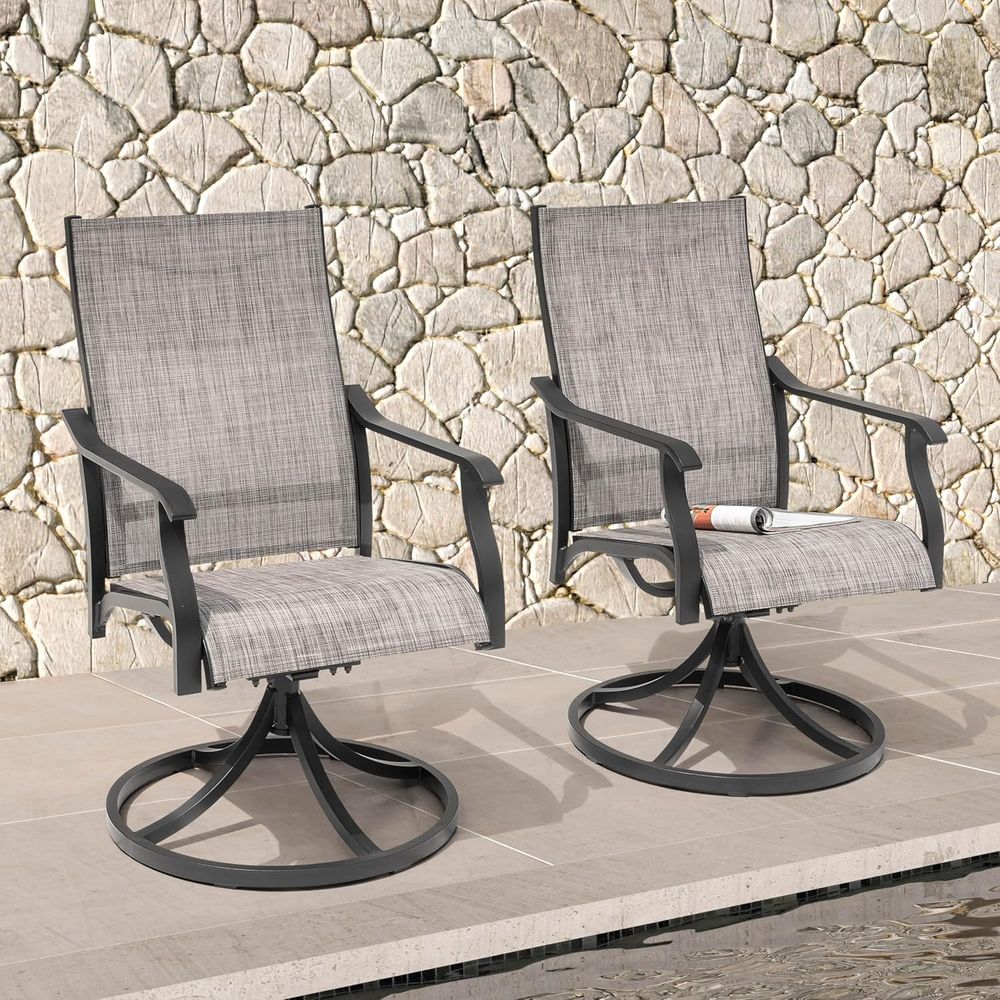 スイベルパティオチェアセット（2脚）、全天候型テキスタイル製 - Outdoor Furniture Ofo のレビューと価格