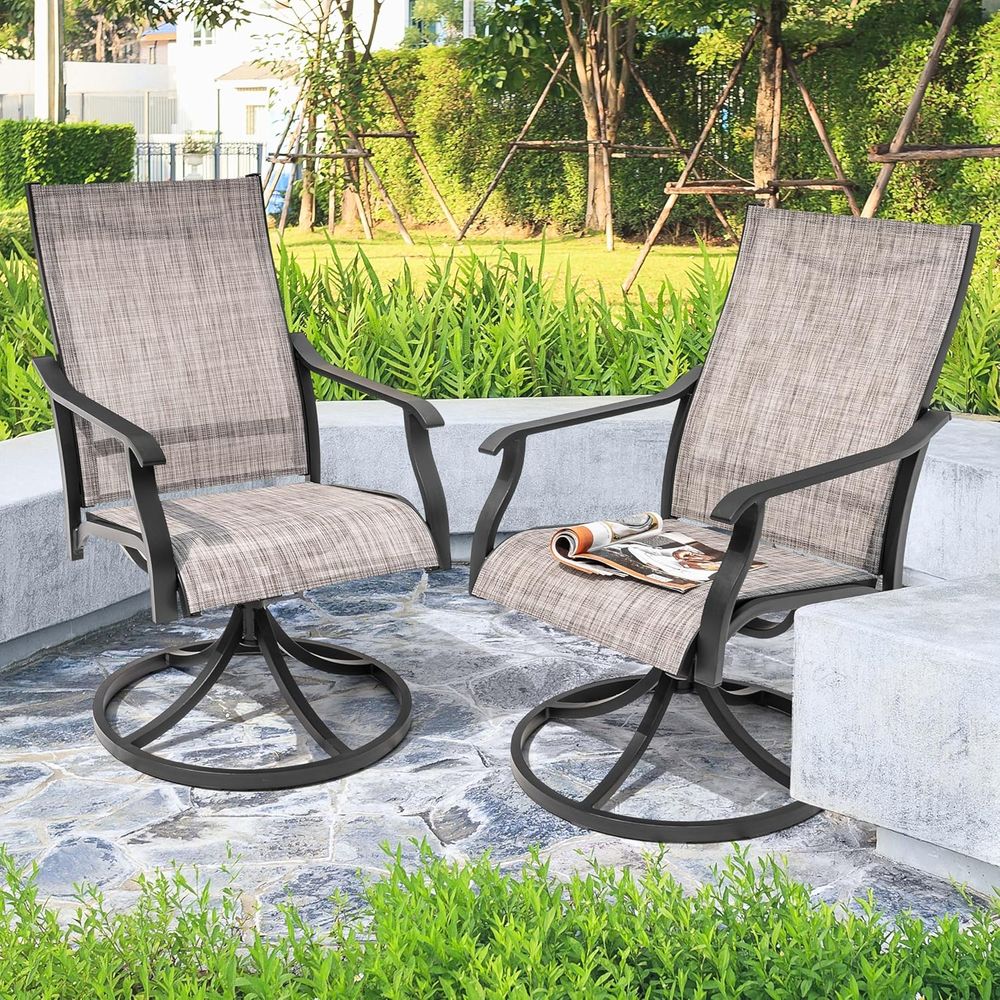 スイベルパティオチェアセット（2脚）、全天候型テキスタイル製 - Outdoor Furniture Ofo のレビューと価格