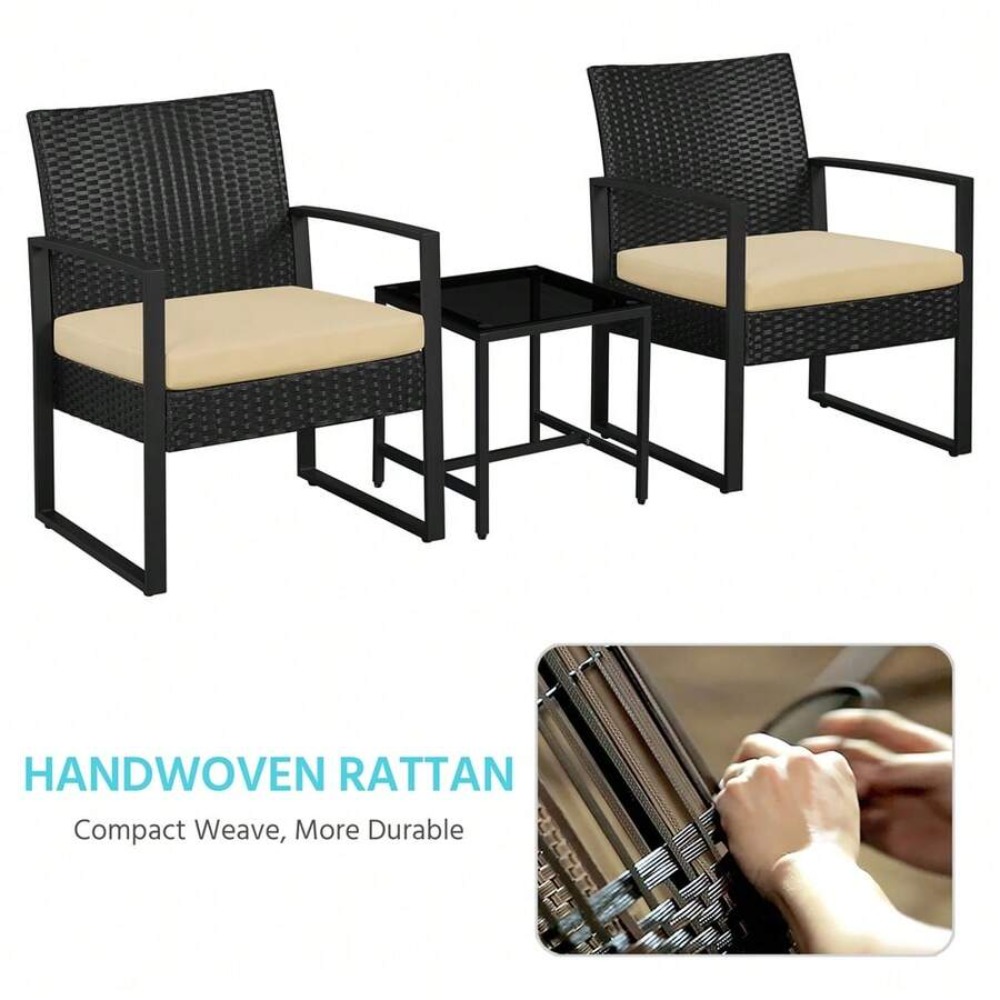 3ピースの屋外用籐製家具セット（籐製チェア2脚とコーヒーテー - Outdoor Furniture Balcony のレビューと価格