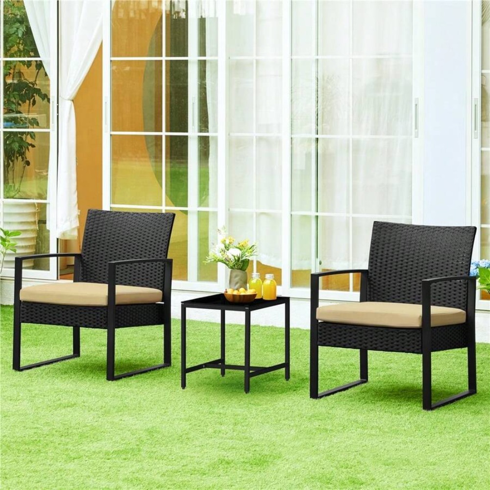 3ピースの屋外用籐製家具セット（籐製チェア2脚とコーヒーテー - Outdoor Furniture Balcony のレビューと価格