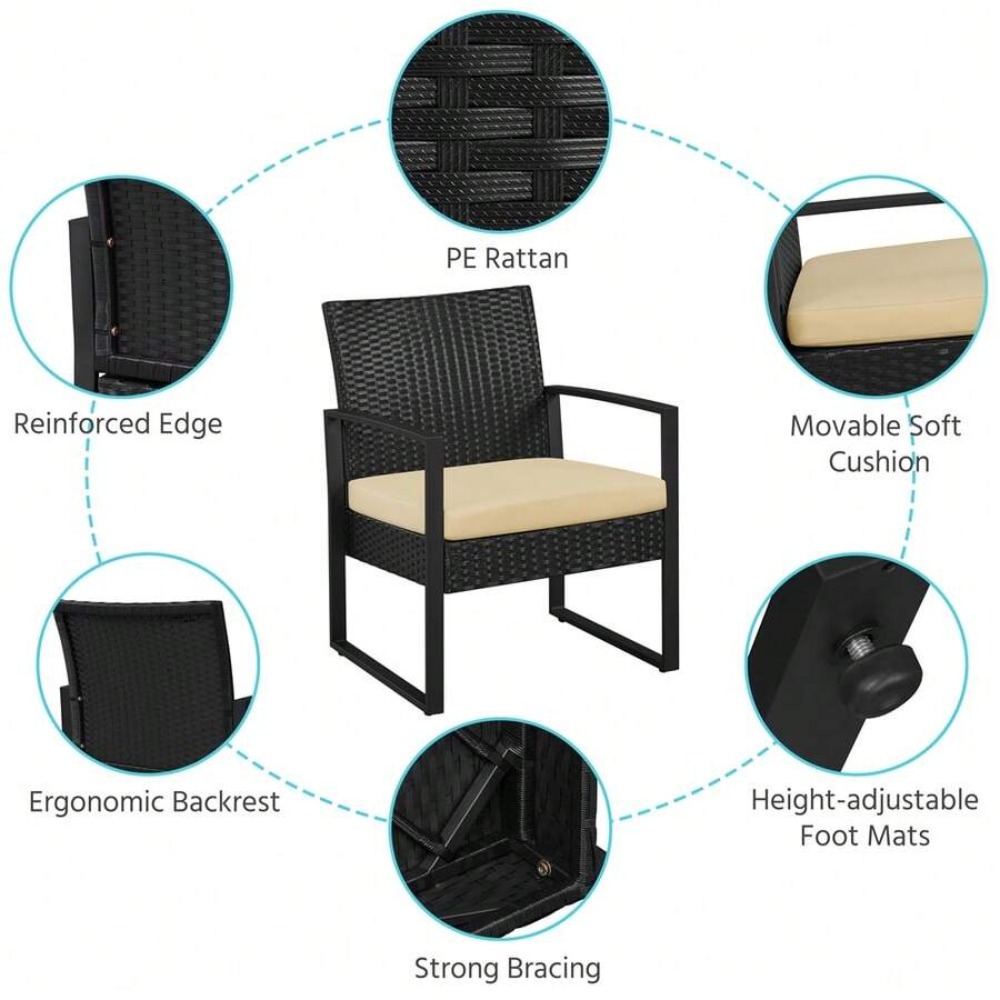 3ピースの屋外用籐製家具セット（籐製チェア2脚とコーヒーテー - Outdoor Furniture Balcony のレビューと価格