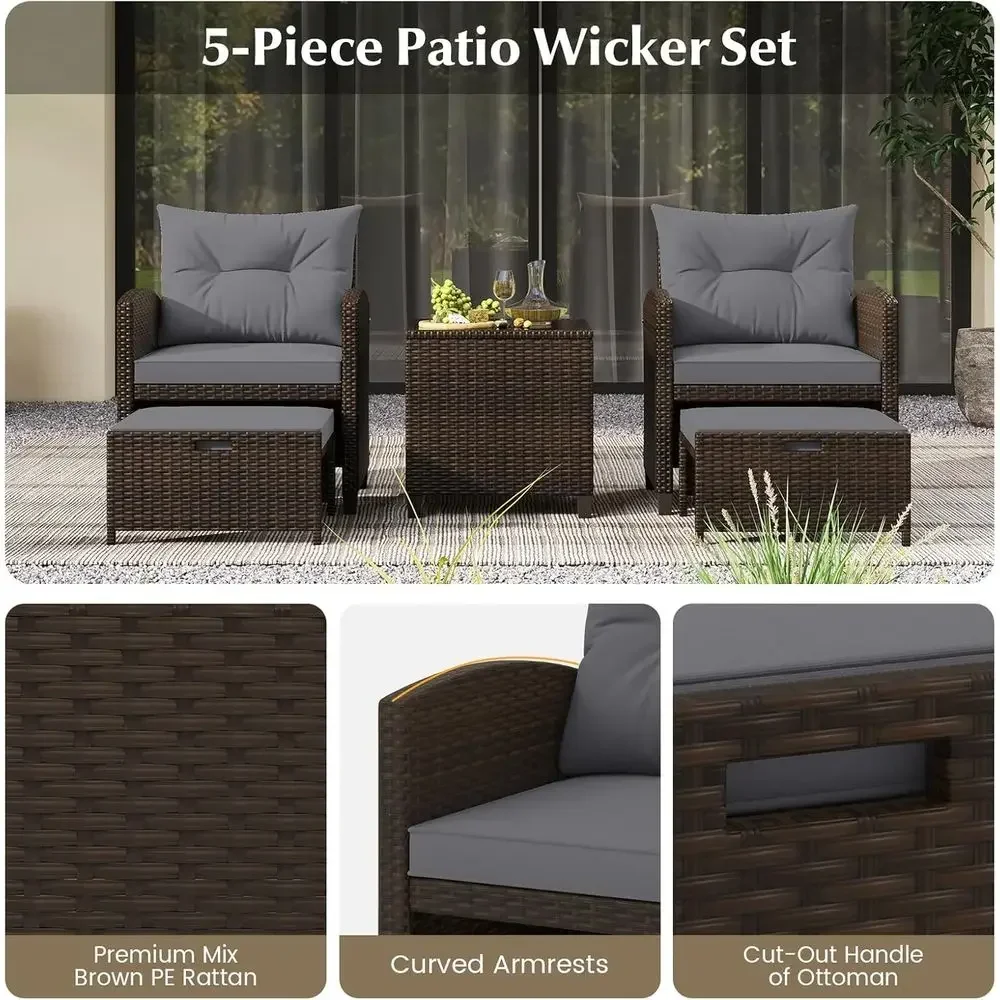 オットマン付き5点パティオ家具セット、コーヒーテーブルとクッ - Rattan Lounge Set のレビューと価格