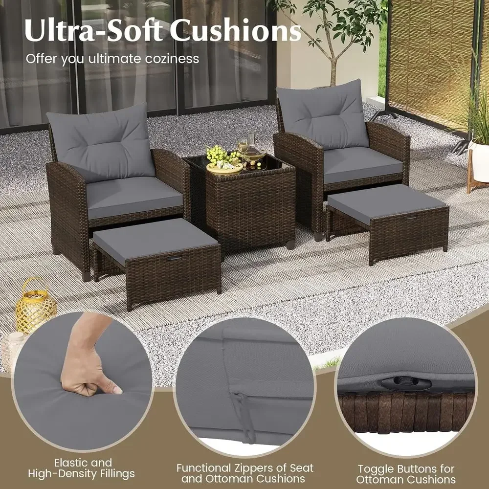 オットマン付き5点パティオ家具セット、コーヒーテーブルとクッ - Rattan Lounge Set のレビューと価格