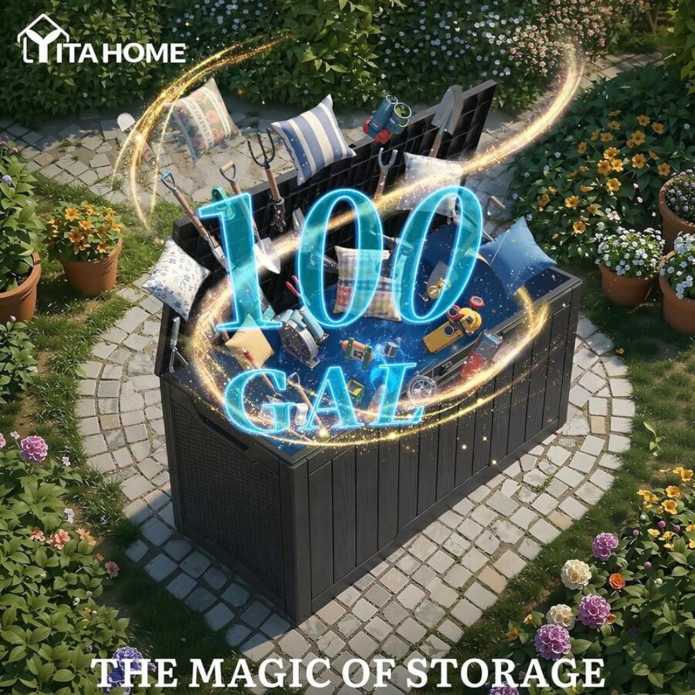 100ガロン大型屋外デッキボックス 防水樹脂製収納コンテナ  - Outdoor Furniture Black のレビューと価格