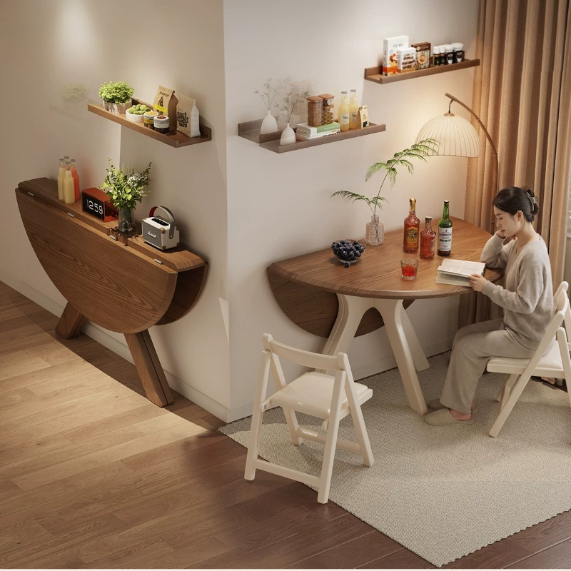 折りたたみ式ラウンドダイニングテーブル無垢材コーヒー小さなヴ - Outdoor Furniture Vintage のレビューと価格