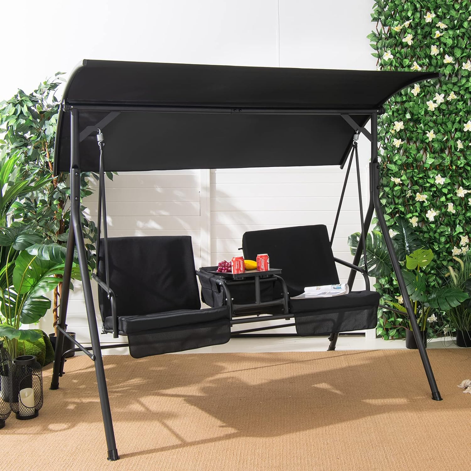 o*-2人用ポーチスイング、ピボット収納テーブル付き屋外スイ - Outdoor Furniture Ofo のレビューと価格