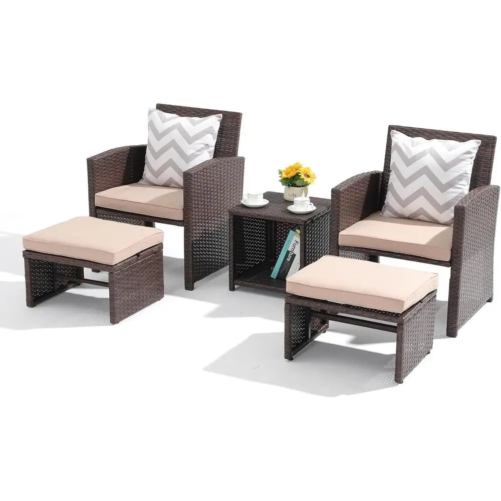 5点セットの屋外用パティオ家具セット（クッション付き）、ブラ - Outdoor Furniture Balcony のレビューと価格