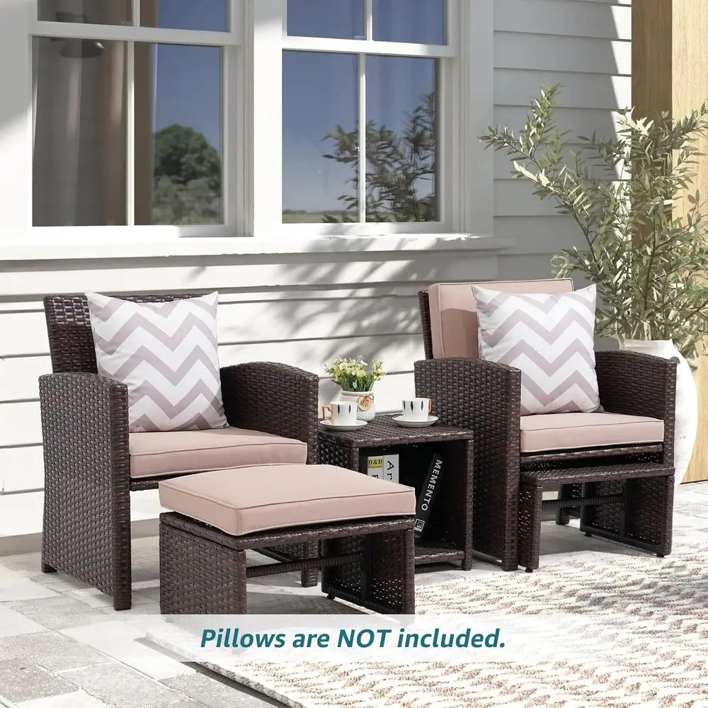 5点セットの屋外用パティオ家具セット（クッション付き）、ブラ - Outdoor Furniture Balcony のレビューと価格