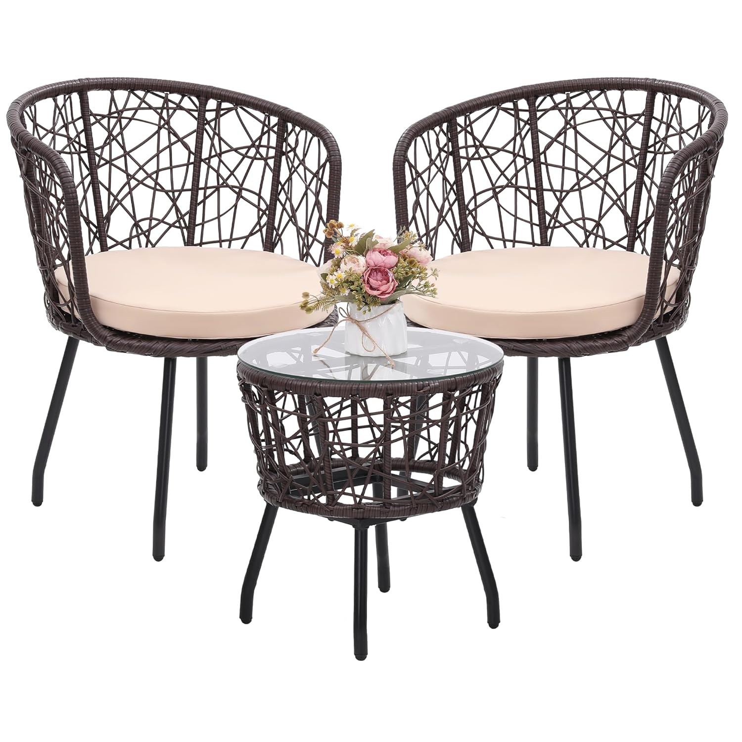 o*-4ピースパティオビストロ屋外家具セット、籐製ソファ、籐 - Outdoor Furniture Ofo のレビューと価格