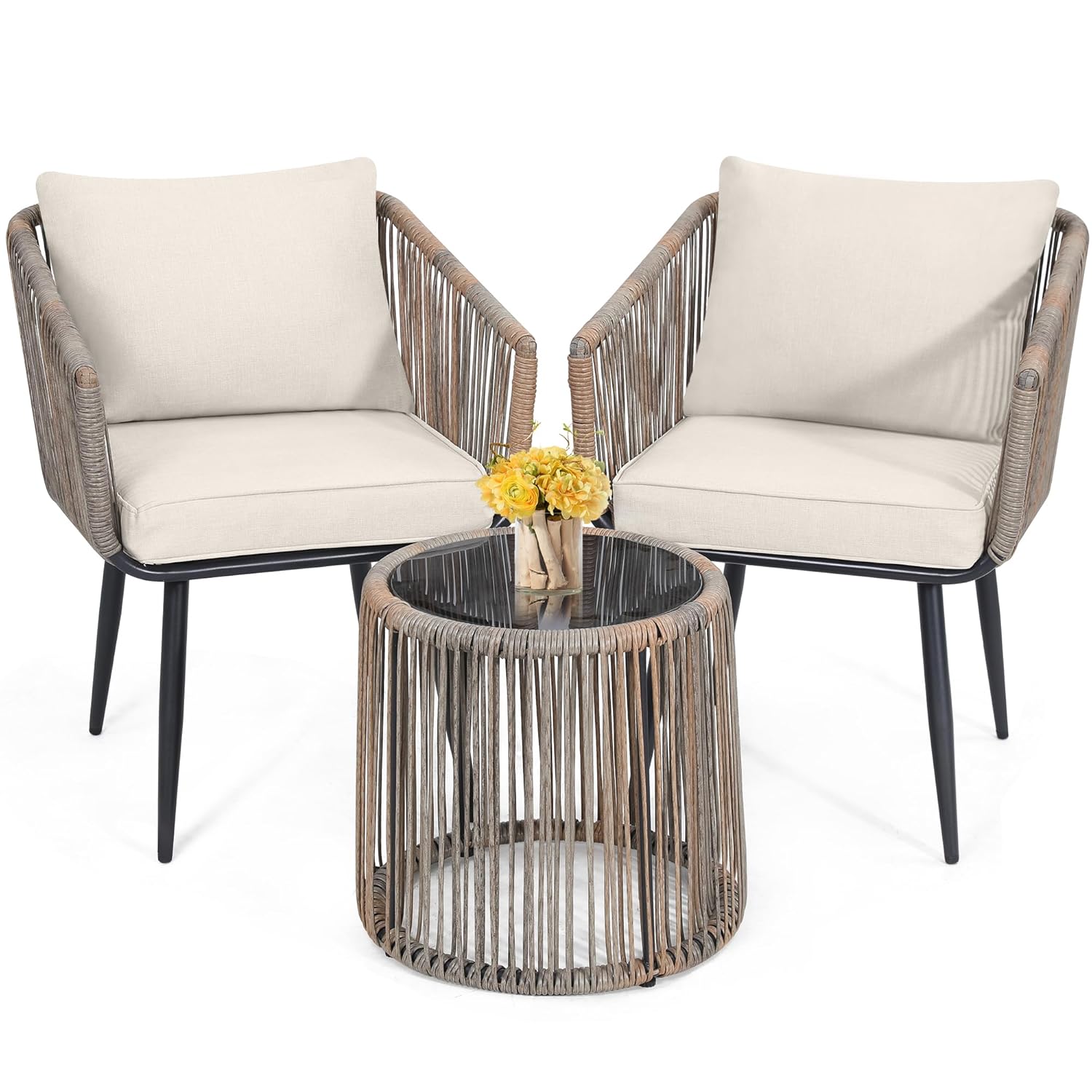 o*-4ピースパティオビストロ屋外家具セット、籐製ソファ、籐 - Outdoor Furniture Ofo のレビューと価格