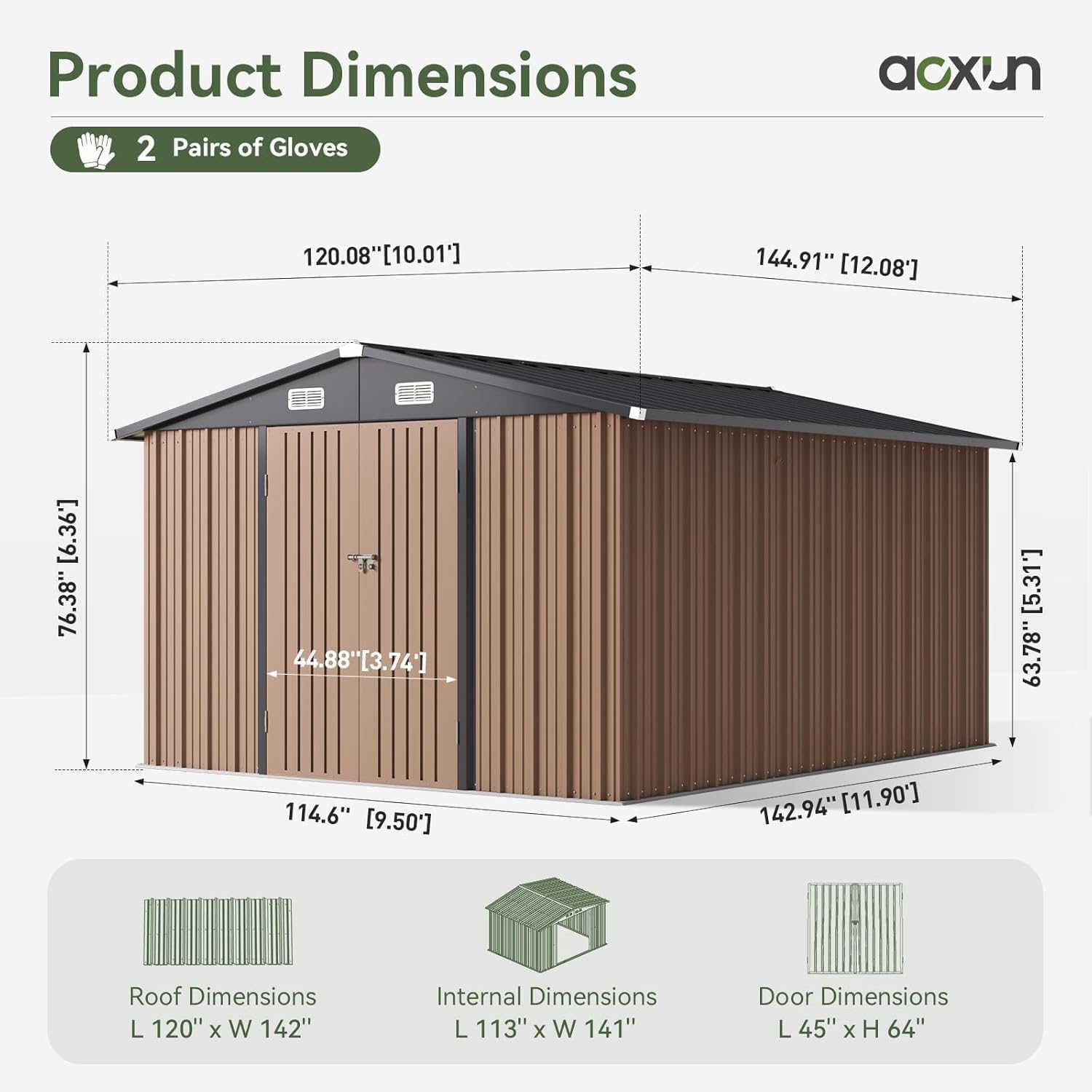 12 x 10フィートの屋外収納庫、両開き大型ドア付き、ブラ - Outdoor Furniture Metal のレビューと価格