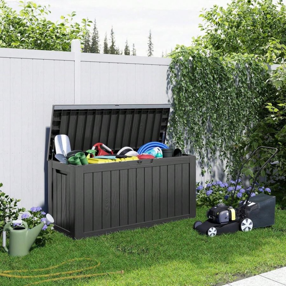 90ガロン ロック可能な樹脂製デッキボックス 防水屋外パティ - Outdoor Furniture Black のレビューと価格