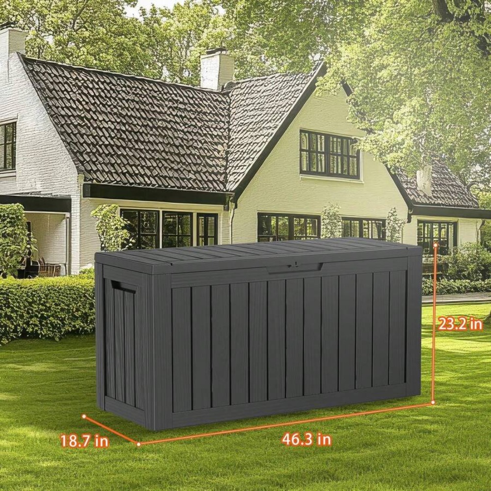 90ガロン ロック可能な樹脂製デッキボックス 防水屋外パティ - Outdoor Furniture Black のレビューと価格