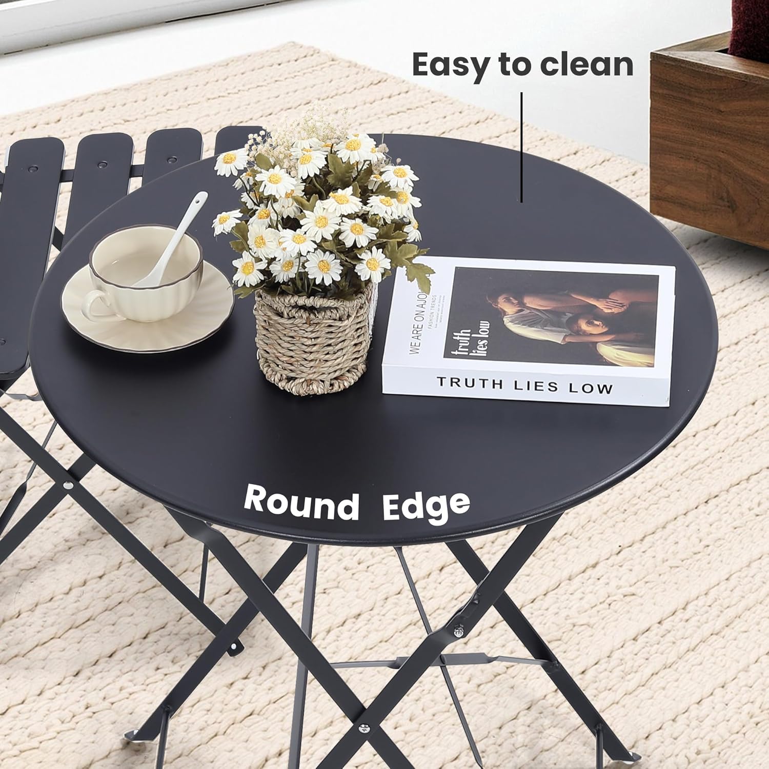 省スペースの黒色の3ピース折りたたみ式屋外ビストロセット。折 - Outdoor Furniture Balcony のレビューと価格