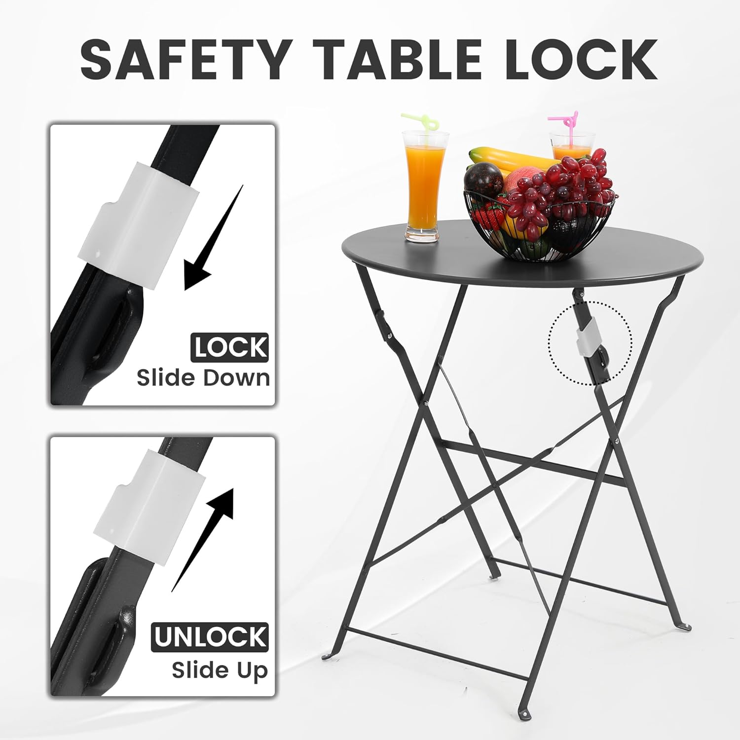 省スペースの黒色の3ピース折りたたみ式屋外ビストロセット。折 - Outdoor Furniture Balcony のレビューと価格