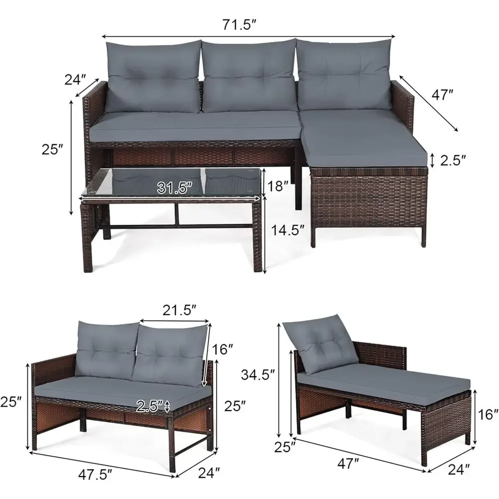 籐製パティオ家具セット ソファ3点セット、L字型PEラタン屋 - Rattan Lounge Set のレビューと価格