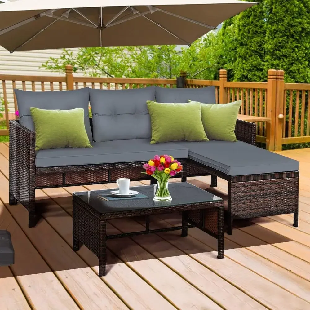 籐製パティオ家具セット ソファ3点セット、L字型PEラタン屋 - Rattan Lounge Set のレビューと価格
