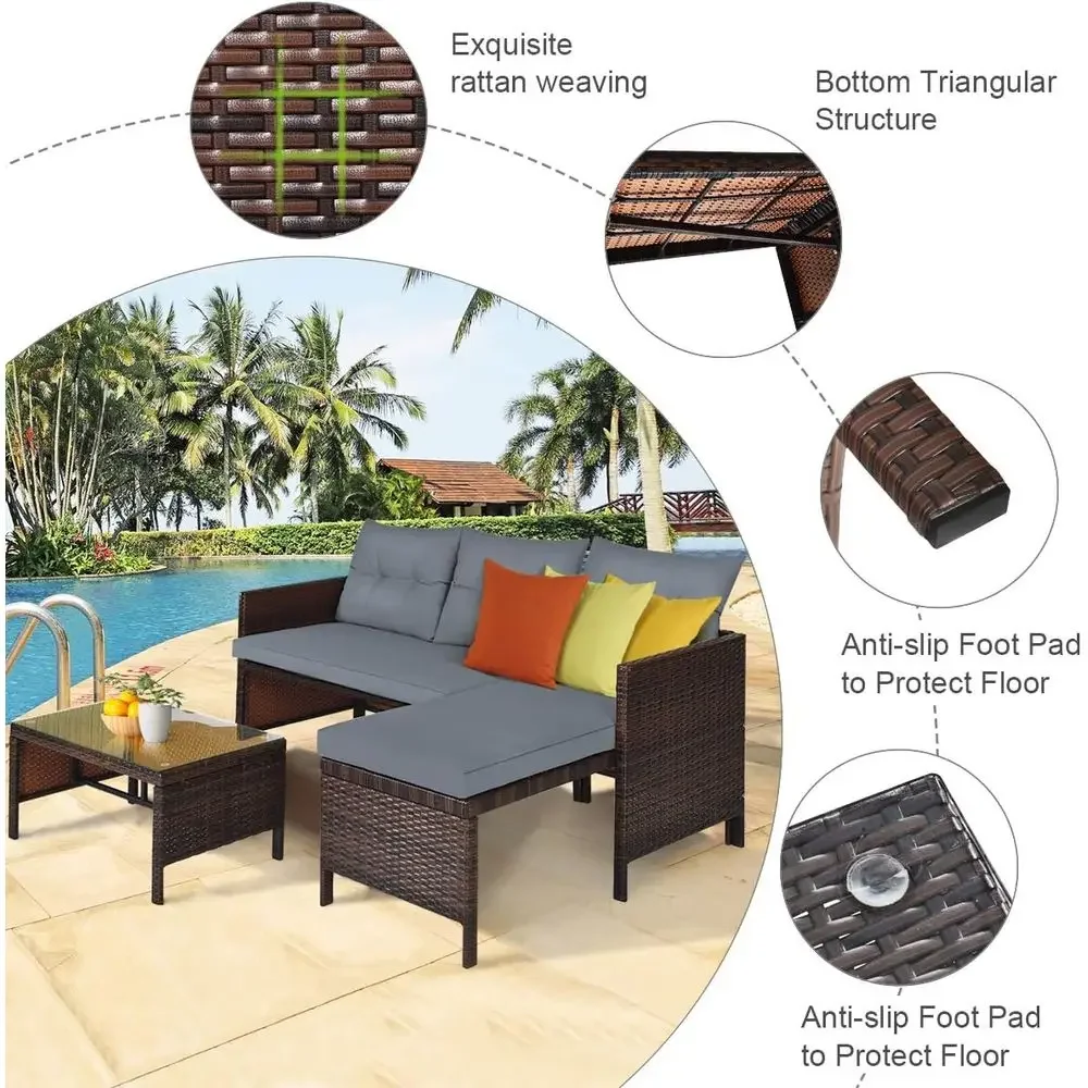籐製パティオ家具セット ソファ3点セット、L字型PEラタン屋 - Rattan Lounge Set のレビューと価格
