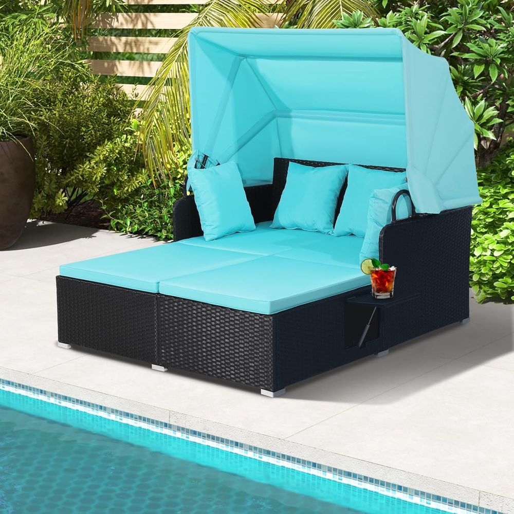 屋外用デイベッド、2人用籐製パティオソファ（格納式クッション - Outdoor Furniture Ofo のレビューと価格