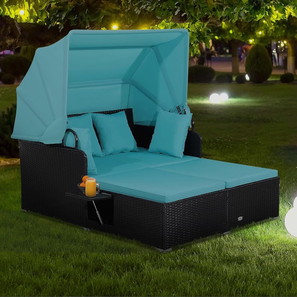 屋外用デイベッド、2人用籐製パティオソファ（格納式クッション - Outdoor Furniture Ofo のレビューと価格