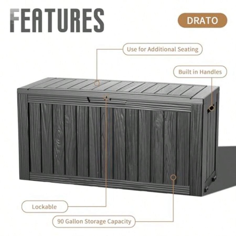 90ガロン屋外デッキボックス 防水ロック式収納ボックス（車輪 - Outdoor Furniture Black のレビューと価格