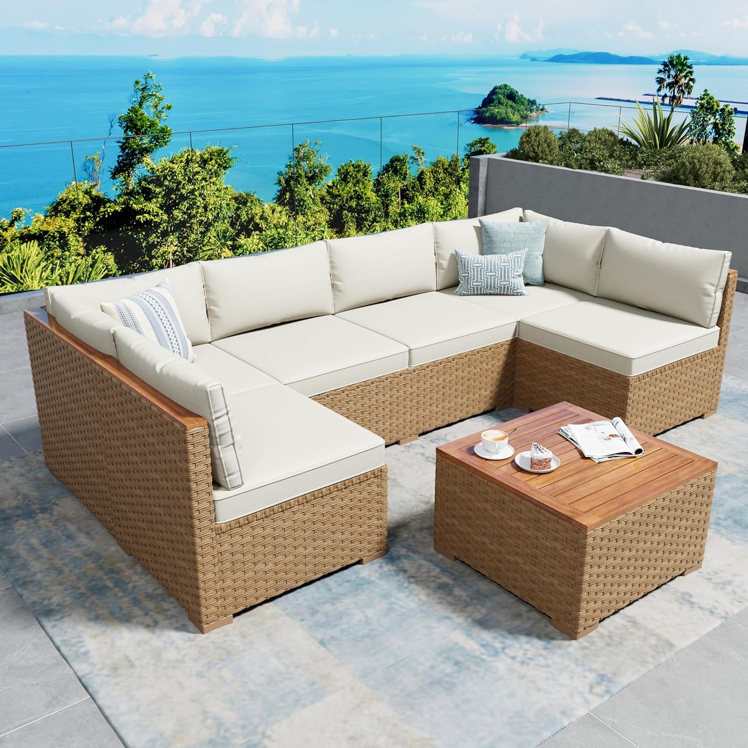 サンシャインバレー ウィッカーパティオ家具セット、7ピース屋 - Outdoor Furniture Ofo のレビューと価格