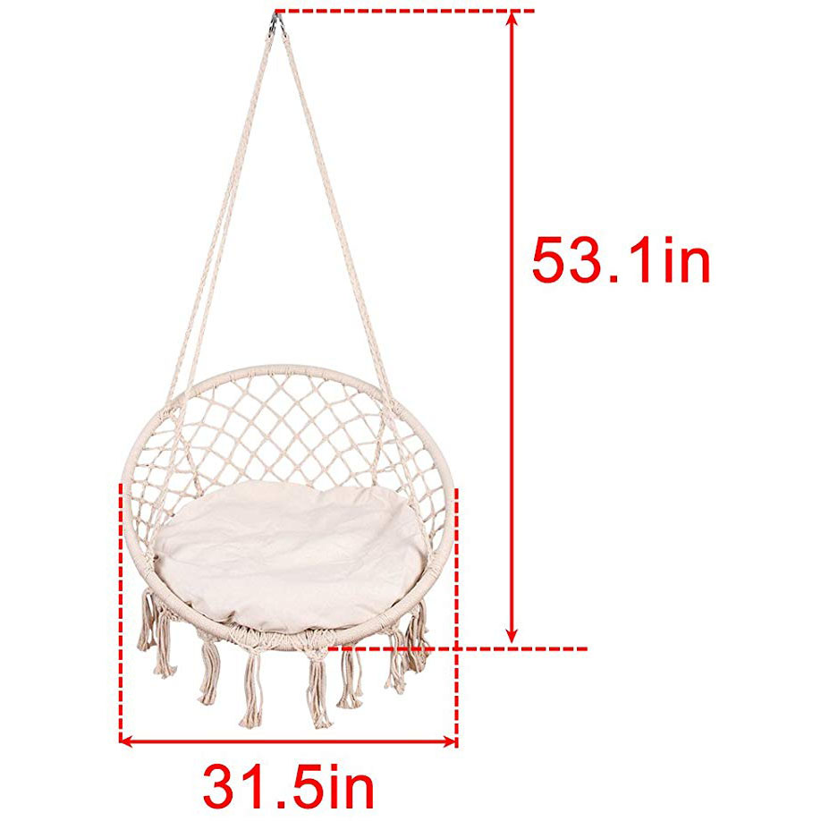 白い吊り下げ式コットンロープマクラメハンモックスイングチェア - Garden Swing Chair のレビューと価格